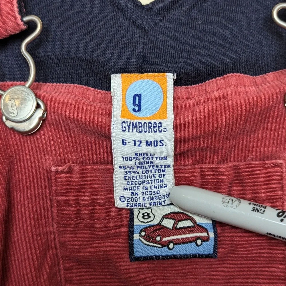 Vintage Gymboree Corduroy Cars 2001 Red Y2K Overalls 6-12 mos